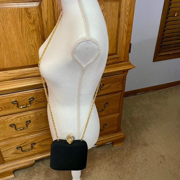 RODO VTG Rhinestones Black Satin Hard Case Evening Purse Handbag Clutch RARE* - Picture 10 of 13